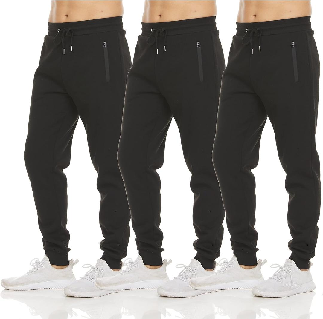 PURE CHAMP Mens 3 Pack Fleece Active Athletic Workout Jogger Sweatpants for Men with Zipper Pocket and Drawstring Size (Medium)