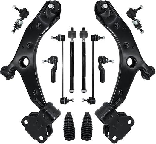 Control Arm, Replacement For Front Lower Control Arms with Ball Joint Sway Bar Link Outer Inner Tie Rod Boot Suspension Kit Compatible With 2010-2013 Mazda 3-12 Pcs