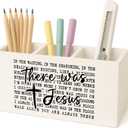 There Was Jesus Christian Pen Pencil Holder for Desk, Christian Gifts for Women Men, Inspirational Religious Makeup Brush Toothbrush Holder for Vanity Bathroom