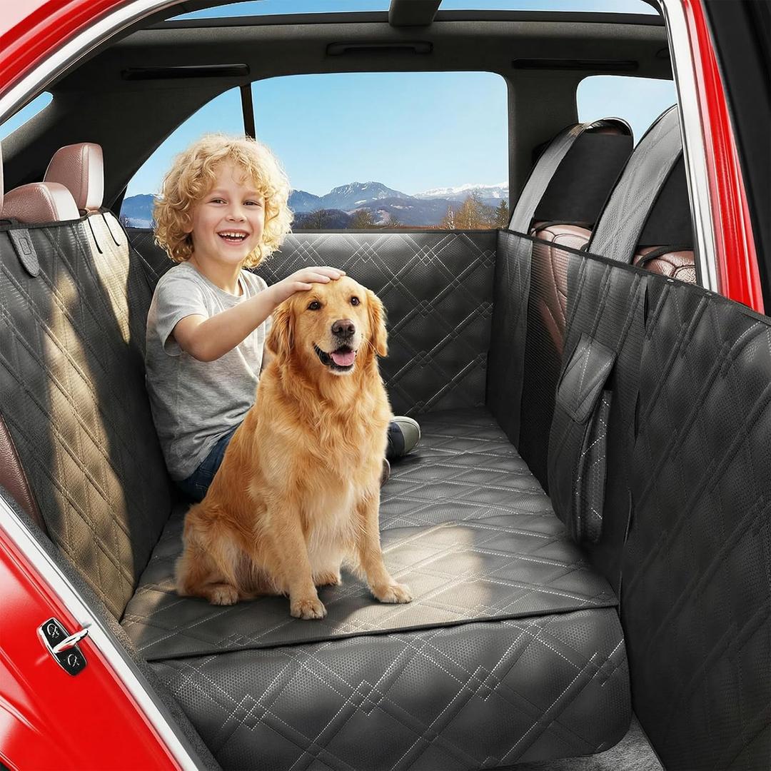Back Seat Extender for Dogs  Waterproof Dog Seat Cover for Back Seat with Door Protection, Easy to Use and Clean, Hard Bottom, Holds 420 lbs Dog Hammock for Cars, SUVs & Small-Size Trucks (BLACK)
