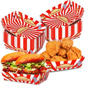 No Folding Required 100 Pack 2 Lb Carnival Food Trays Carnival Party Decorations Disposable Paper Food Serving Trays Nacho Hot Dog Boats Plates Bowls for Circus Theme Graduation Party Supplies