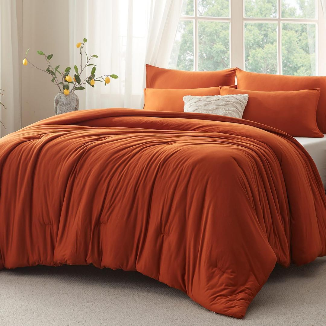 King Size Comforter Set, Comforters King Size Luxury Ultra-Soft Jersey Knit Bedding Sets, Umber Lightweight Down Alternative Bed Comforter for All Season, 3 Piece Bedding Set (King(102"x90"))