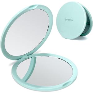 Deweisn Magnifying Compact Cosmetic Mirror Elegant Compact Pocket Makeup Mirror, Handheld Travel Makeup Mirror with Powerful 10x Magnification and 1x True View Mirror for Travel or Your Purse (Green)