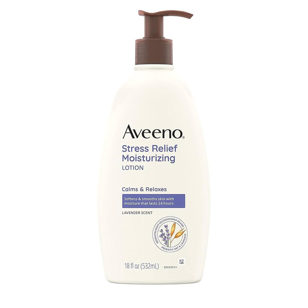 Aveeno Stress Relief Moisturizing Body Lotion with Lavender Scent, Natural Oatmeal to Calm & Relax, Non-Greasy Daily Stress Relief Lotion, 18 fl. oz