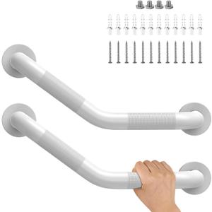 16 Inch Angled Shower Grab Bar White, Munzong 2 Pack Anti Slip Bathroom Grab Bar, Knurled Bathroom Balance Bar,Safety Hand Rail Support Handicap Elderly Injury Senior Assist Bath Handle-1.25 Tube