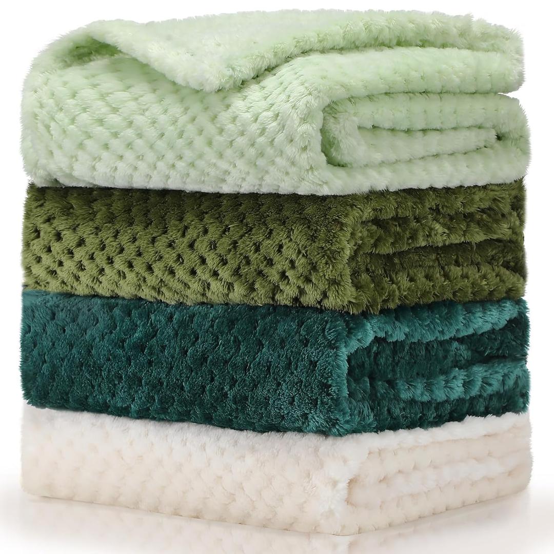 Frienda 4 Pcs Baby Fuzzy Blanket Fluffy Baby Blanket for Boys Girls Soft Warm Infant Newborn Toddler Receiving Nursery Bed Supplies, 32 x 24 Inch(Green Color)