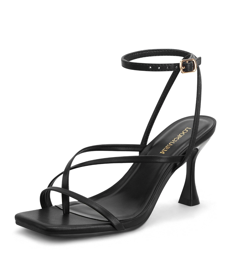 Women's Strappy High Heels Sandals Square Open Toe Ankle Strap Slingback Thong Stilettos Shoes for Wedding 9