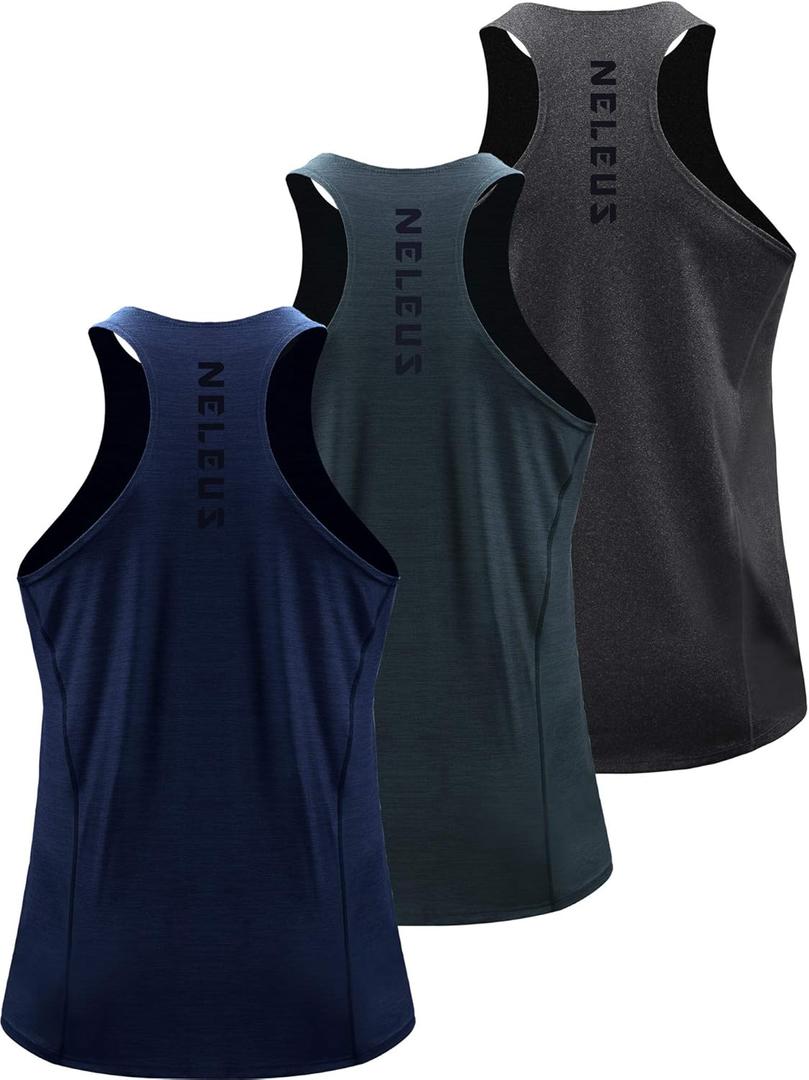 NELEUS Men's 3 Pack Running Tank Top Dry Fit Y-Back Athletic Workout Tank Tops (Medium)