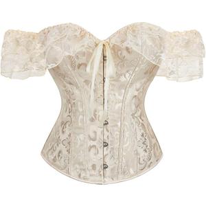 SHYMMUO Corset Top for Women Renaissance Steampunk Bustier Top Sexy Lace Up Corset Top Festival Pirate Halloween Costume (XS, Beige)