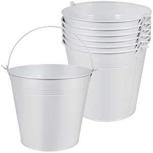 OBTANIM 7 Pack White Metal Buckets with Handle Galvanized Ice Pails for Plants, Succulents, Party Favors Organizing, Rustic Home Decor or Classrooms Pencil Storage (7.1 x 5.2 inch)