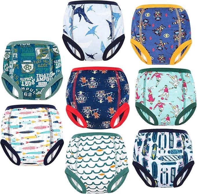 MooMoo Baby 8 Packs Potty Training Pants Cotton Absorbent Training Underwear for Toddler Boy and Girls, Size 3T