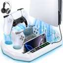 Cooling Station for PS5 with Dual Controller Charger Compatible with Playstation 5/Slim/Pro, PS5 Cooling Stand Station Vertical & 3 Level Cooler Fan, Controller Charging Dock, For PlayStation 3 Games (White)