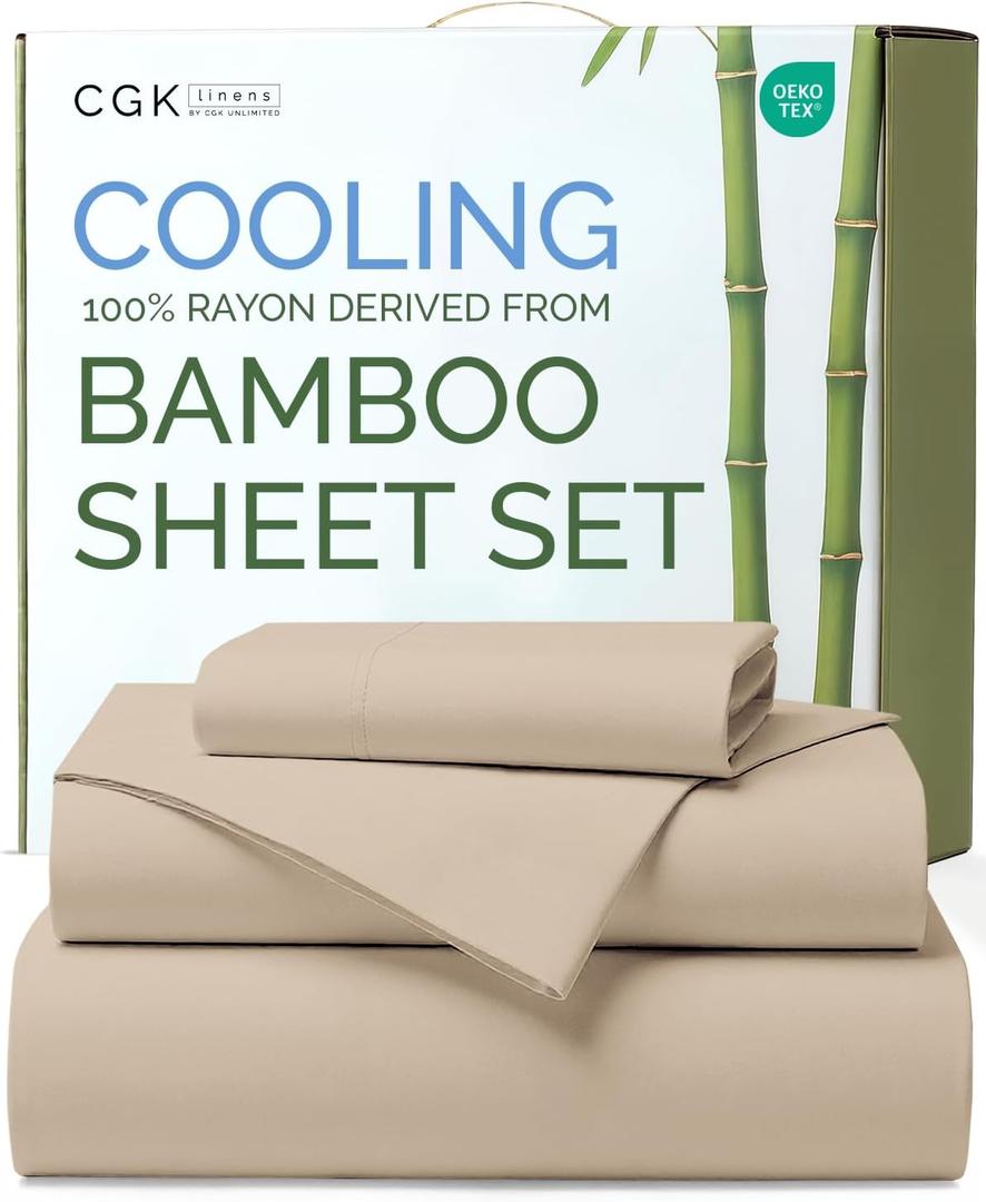 100% Rayon Derived From Bamboo - Bamboo Sheets Twin XL Size - Cooling Sheets for Twin XL - Soft, Breathable & Hotel Luxury Bedding - 1 Flat & 1 Fitted & 1 Pillowcase w/ 18 Inch Deep Pockets - Wheat