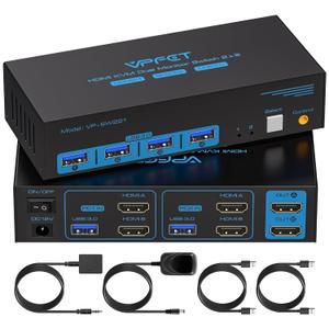 8K HDMI KVM Switch 2 Monitors 2 Computers Dual Monitor Support 8K@60Hz 4K@120Hz KVM Switcher PC Extended Display for 2 Port Share 4 USB 3.0 HUB Desktop Controller and 2 USB Cables Included (Deep Blue)