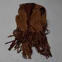 Women's Plus Size Fringe Trim Hem Jacket Sleeveless V Neck Button Front Vintage Jackets 70s Outfits (XX-Large Plus, Brown)