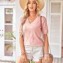 Arach&Cloz Women's Lightweight Fall Sweater Tops Casual Short Sleeve Blouses Shirts, L