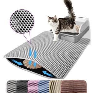 Cat Litter Mat, 24x18 Inches Large Double Layer Honeycomb Cat Litter Trapping Mat, Non Slip Waterproof Urine Proof Cat Litter Box Mat for Floor, Kitty Litter Rug, Cat Supplies, Gray