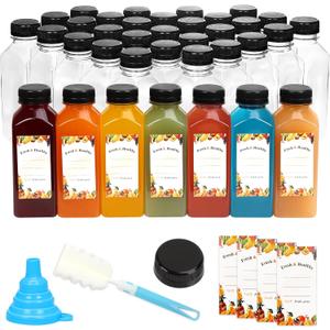 Moretoes 36pcs 12oz Juice Bottles, Plastic Bottles with Lids, Reusable Clear Containers with Caps for Juices, Milk, Smoothie and Other Beverages