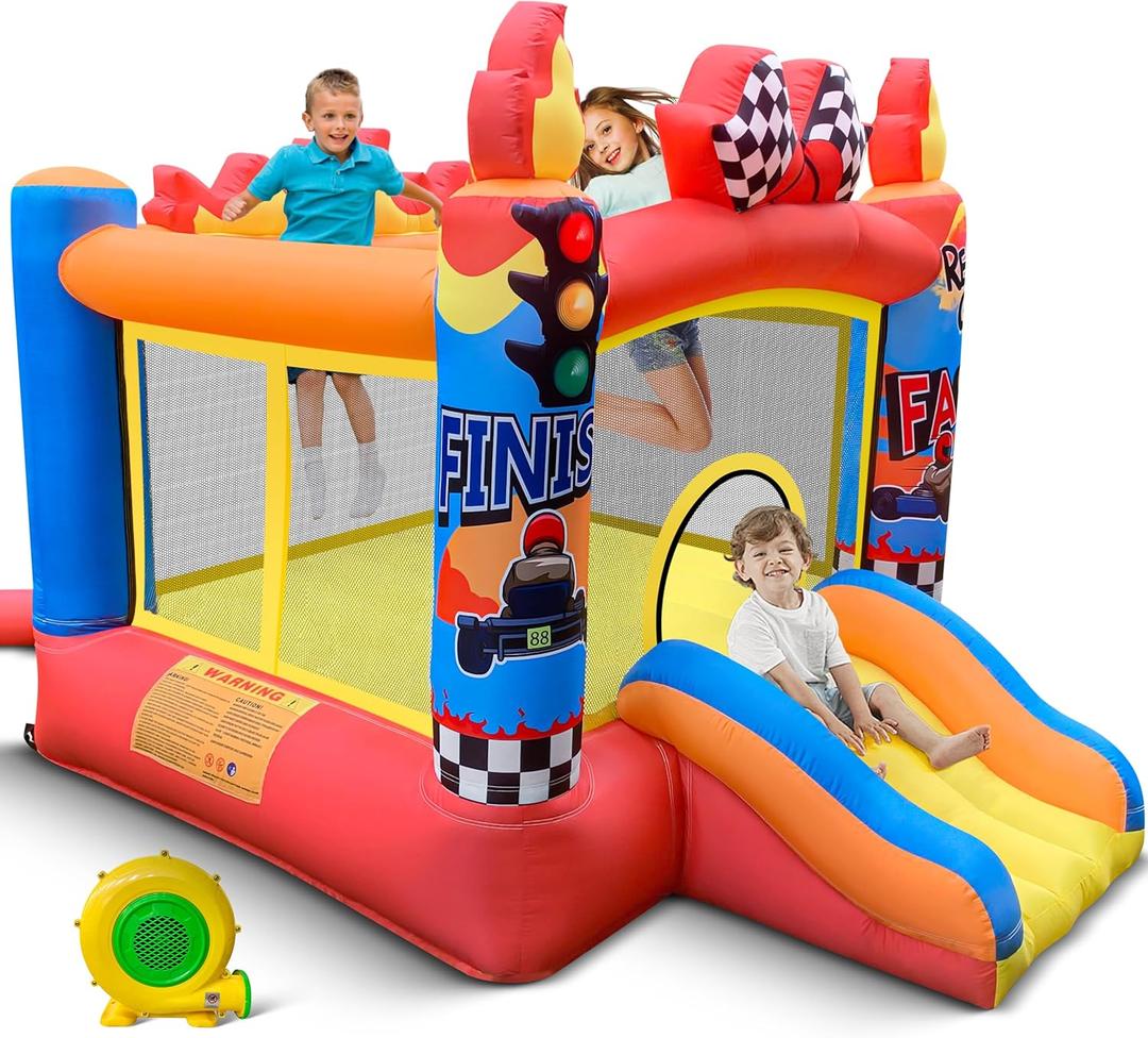 Culaluva Inflatable Bounce House: Bouncy Castle 2-in-1 with Slide for Kids Aged 3-6 - with 370W Blower & Storage Bag - Indoor Outdoor Play
