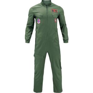 Maverick Flight Pilot Jumpsuit Halloween Cosplay Costume For Adult Mens,L (Green)