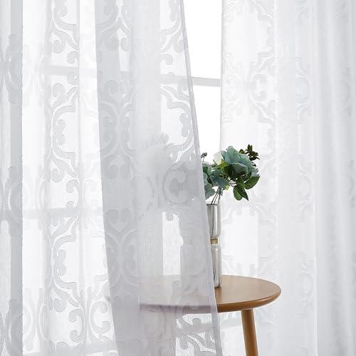 Aiyufeng White Sheer Curtains 63 Inch Length 2 Panels Set, 3D Floral Clip Jacquard Light Filtering Semi Sheer Curtain Transparent Window Drapes for Bedroom Living Room, 54Wx63L Inch Aiyufeng White Sheer Curtains 63 Inch Length 2 Panels Set, 3D Floral Clip Jacquard Light Filtering Semi Sheer Curtain Transparent Window Drapes for Bedroom Living Room, 54Wx63L Inch