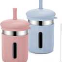 Beyoung Kids Cups with Straws and Lids, 12.5oz Stainless Steel Kids Straw Cups with Silicone Sleeves, Spill Proof, Durable Drinking Cups for Kid and Adults,2PACK (Coral+ Blue)