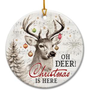 2 x Deer Ornaments for Christmas Tree 2025  Deer Gifts for Men, Women, Woodland Animal Christmas Ornaments, Hunting for Lovers, Family, Friends - Ceramic Hanging Decorations