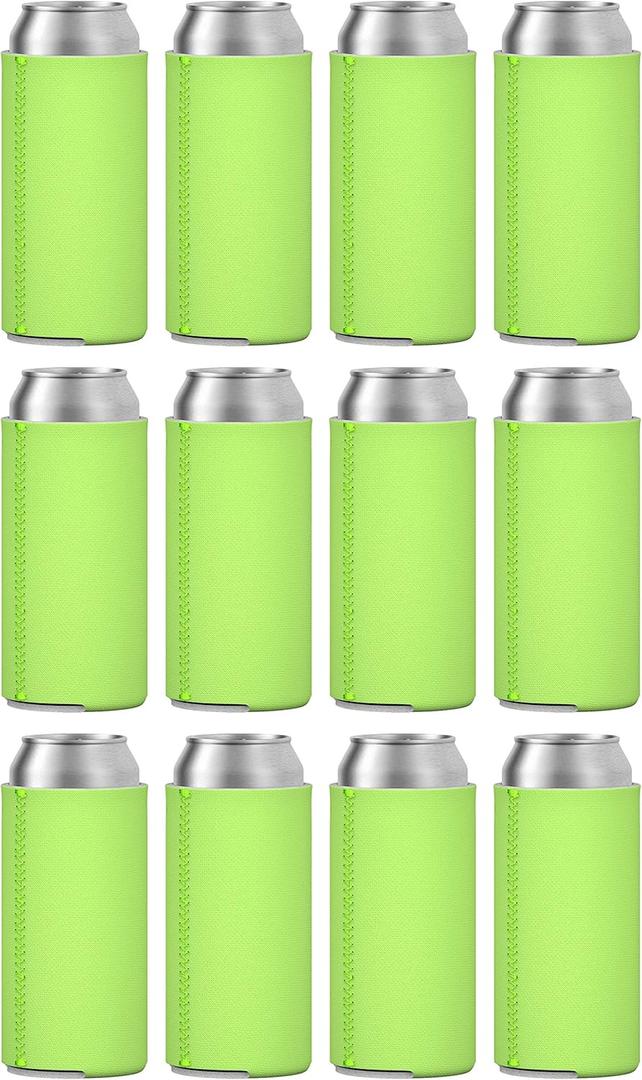 TahoeBay Slim Can Coolers (12-Pack) Blank Neoprene Beer Sleeves (Lime Green)