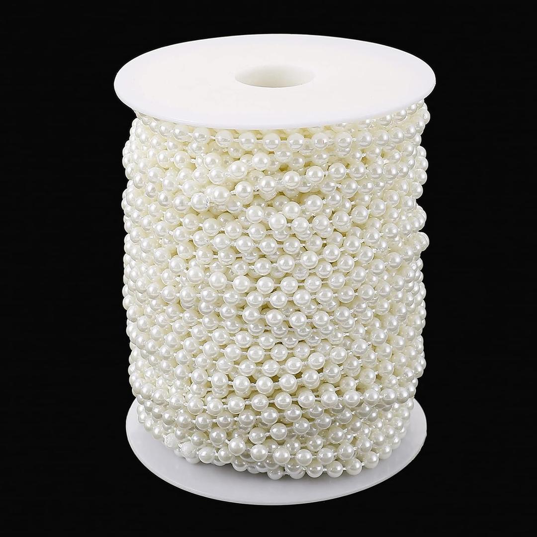 Jerler Pearl Garland 44 Yards/131 Feet Artificial Pearl Bead Chain Trim Strands Roll, Ideal for DIY Crafts, Christmas, Wedding, Bouquet and Party Decoration (4mm-Ivory)