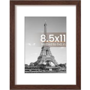 upsimples 8.5x11 Picture Frame, Display Pictures 6x8 with Mat or 8.5x11 Without Mat, Wall Hanging Photo Frame, Brown, 1 Pack