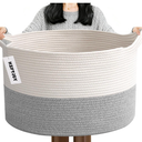 65L Large Blanket Basket,19.7" L x 19.7" W x 13" H Rope Woven Baskets with Handles, Toys Storage Bins,Laundry Basket Perfect for Living Room, Nursery,Bedroom,Home Organization,Jute&Black