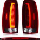 LED Tail Light Assembly + 3rd Third Brake Cargo Lamp Fit for Chevy Avalanche 2007-2012 Rear Taillight, High Mount Stop Light Black Housing Red Lens, 3 Pcs