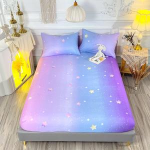 HOSIMA Bed Linen Set, Deep Pocket Queen 61'*81' Microfiber Bed Sheets with 2 Pillowcases, Star Themed Rainbow Glitter Bedding for Girls Room Decor (Color)