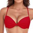 RELLECIGA Women's Underwire Bikini Top Twist Front Push Up Swim Top Mold Cup Swimwear Top (Red, S)