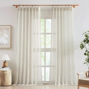 FMFUNCTEX Linen Sheer Pinch Pleated Curtains for Bedroom, Linen Flax Beige 72 Inches Long Sheer Curtain See Through Panels for Living Room, Natural Window Drapes for Farmhouse, Rod Pocket 2 Panels
