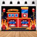 Fire Station Party Backdrop Fire Truck Cake Table Decorations Alarm Bell Fire Hydrant Fire Background Photography Props 7x5ft BJLSFH227