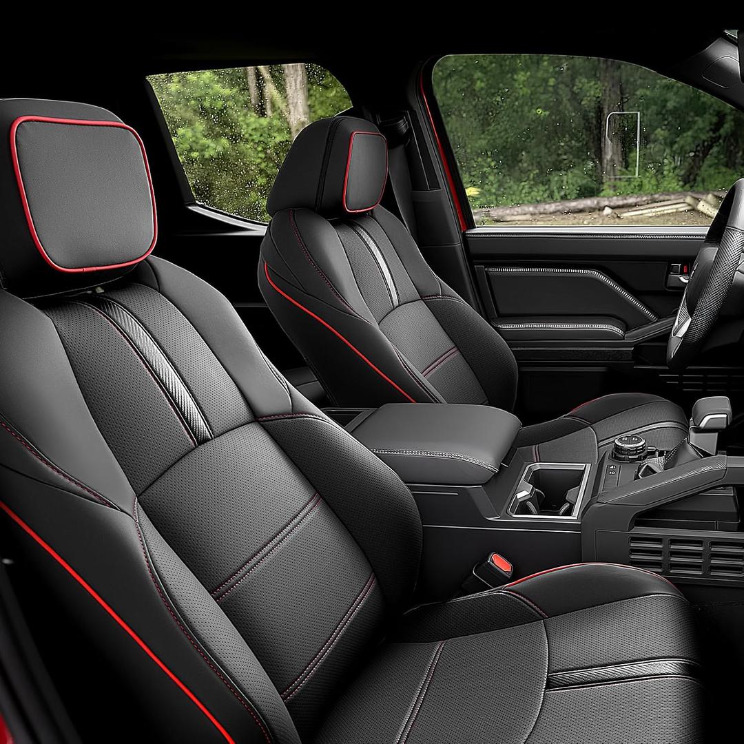 DiffCar® for Toyota Tacoma Seat Covers 2024 2025 2026(Gas Only), Full Set Faux Nappa Leather Truck Accessories for Tacoma Double Cab 4th Gen, Car Pickup Seat Protector Custom Fit Front Rear, Black/Red