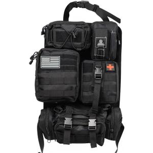 Car Seat Backrest Organizer with 5 Removable Molle Medical, Phone and Executive Organizers Tactical moll car panel organizer for cars, trucks, Ford Jeeps, Black