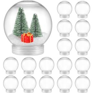 16 Pieces 3.6 Inch/91mm Plastic Snow Globe Clear Water Globe Fillable Snow Globe Ornaments with Screw Off Cap and Inner Plug for DIY Crafts Christmas Home Decoration