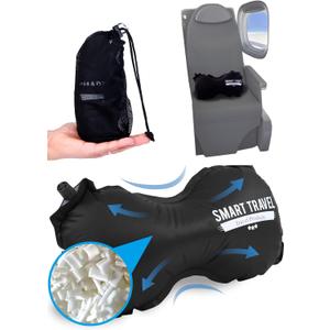 SmartTravel Travel Products Inflatable Lumbar Support Pillow for Airplane & Office  Firm, Adjustable Back Cushion for Long Flights (1. Vintage Black)