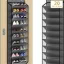 KEEPJOY 10 Tiers Mesh Over Door Shoe Organizer Storage, Hanging Shoe Holder for Door with Large Deep Pockets, Holds 20-30 Pairs of Shoes, Ideal for Sneakers & Boots(Grey)