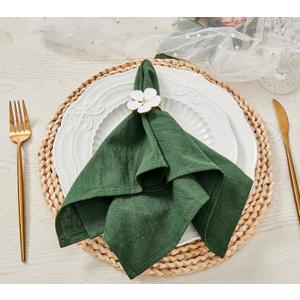 Dinner Cloth Napkins Bulk,100% Natural Soft Fall Cotton Linen Napkins,Washable Napkins with Hemmed Edges for Wedding Decorations Christmas,16*16, (Set of 12, Dark Green)
