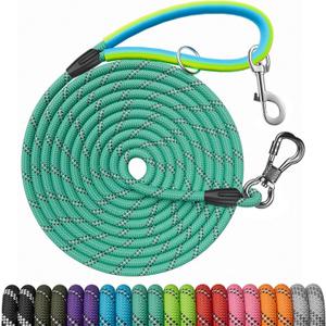 Long Dog Leash for Dog Training 15FT Reflective Leash with 2 Hooks, Heavy Duty Dog Lead for Large Medium Small Dogs Outside Walking Camping Yard,Teal 15FT