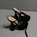 LISHAN Women's Platform Heeled Sandals Slingback Block High Heels (9, Black)