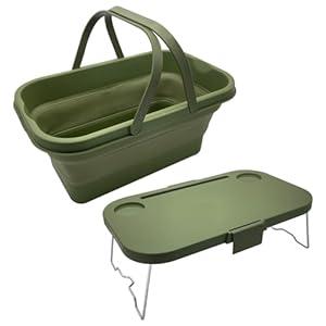 Foldable Picnic Basket Large Capacity Camping Folding Basket with Table Car Trunk Organiser Can be Used as Ice Bucket Suitable for Camping, car Storage, Home Sorting, etc. (Khaki)