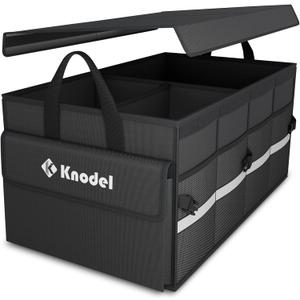 K KNODEL Car Trunk Organizer with Lid, Collapsible Car Trunk Storage Organizer, Car Organizer and Storage for SUV, Truck, Sedan (Medium, Black)