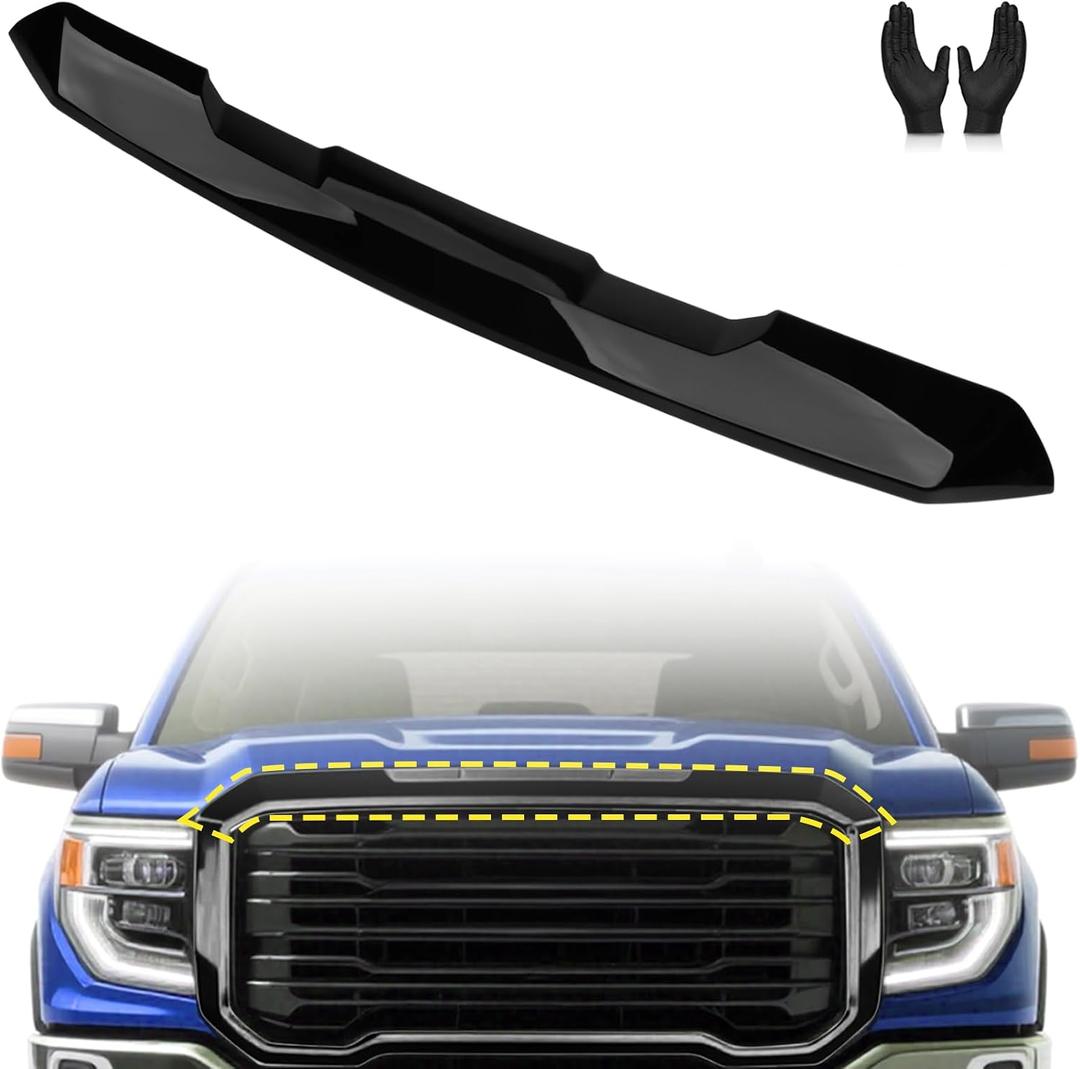 Gloss Black Front Upper Grille Trim Compatible with GMC Sierra 1500 (2023-2025) | ABS Plastic Replacement Grille Cover | Easy Snap-On Installation | Exterior Styling Upgrade