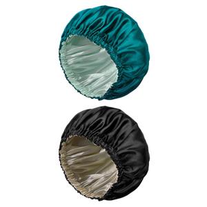 2 x Double Layer Silk Bonnet for Sleeping for Women and Men Large Satin Hair Cap for Curly and Natural Hair Blue Zircon + Black