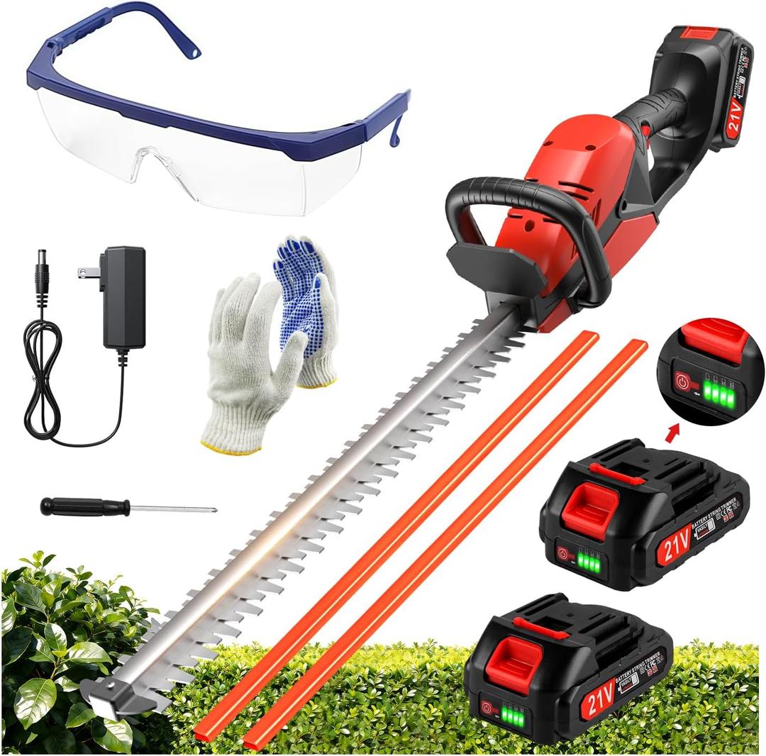Electric Hedge Trimmers 21v Cordless Hedge Trimmer with Battery & Charger Included Handheld Electric Trimmers with Steel Blade Bush Trimmer for Garden Yard,red