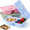 Daximo 3 Pack Silicone Snack Containers with Lids for Kids  Reusable Double Compartment Leak-Proof Silicone Snack Container  Dishwasher Safe Snackle Box for a Healthier Snack Time